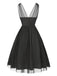 Black 1950s Lace Floral Mesh Swing Dress - vintage dress, retro fashion, rockabilly