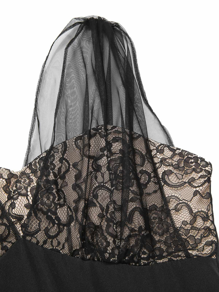 Black 1950s Lace Floral Mesh Swing Dress - vintage dress, retro fashion, rockabilly