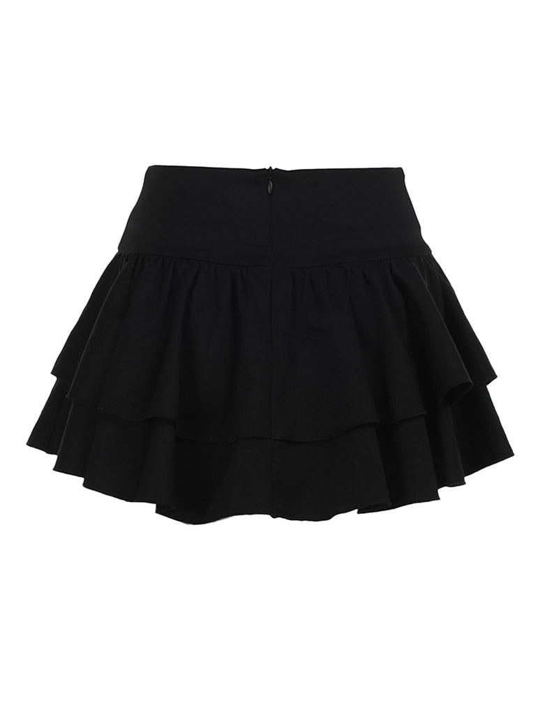This Black 1950s Lace-Up Cross Lace Skirt spins 1950s stories with every step