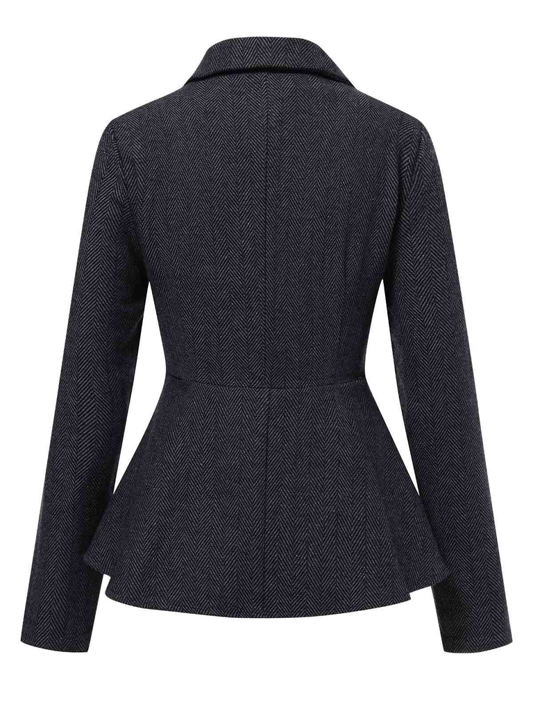 Black 1950s Lapel Ruffles Double Breasted Jacket, vintage coat, retro outerwear - perfect for women who love vintage and retro fashion