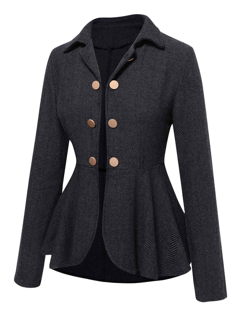 Black 1950s Lapel Ruffles Double Breasted Jacket, vintage coat, retro outerwear - perfect for women who love vintage and retro fashion