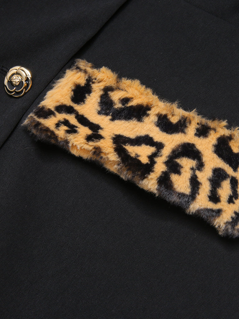 Black 1950s Leopard Lapel Pocket Coat, vintage coat, retro outerwear - perfect for women who love vintage and retro fashion