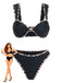 Black 1950s Leopard Trim Metal Starfish Bikini Set - vintage swimsuit, pin-up swimwear for vintage lovers