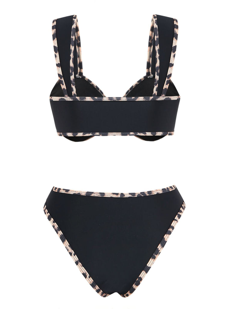 Black 1950s Leopard Trim Metal Starfish Bikini Set - vintage swimsuit, pin-up swimwear for vintage lovers
