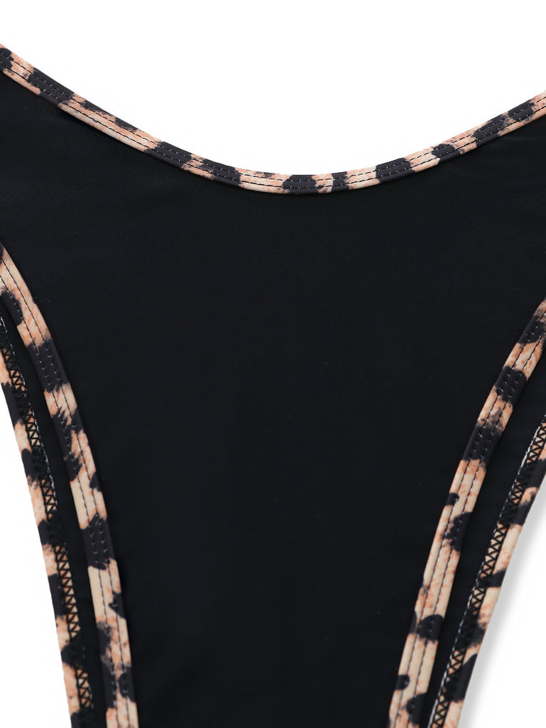 Black 1950s Leopard Trim Metal Starfish Bikini Set - vintage swimsuit, pin-up swimwear for vintage lovers