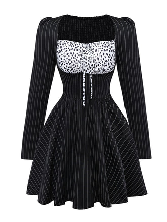 Black 1950s Leopard Vertical Stripe Waist Dress - vintage dress, retro fashion, rockabilly