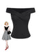 Black 1950s Off-Shoulder Solid Top - vintage fashion, retro style, classic black