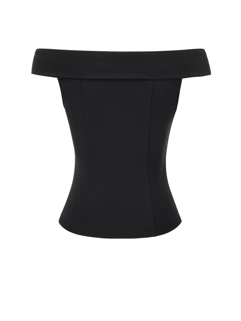 Black 1950s Off-Shoulder Solid Top - vintage fashion, retro style, classic black