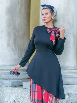 Black 1950s Plaid Patchwork Swing Dress: timeless style reimagined