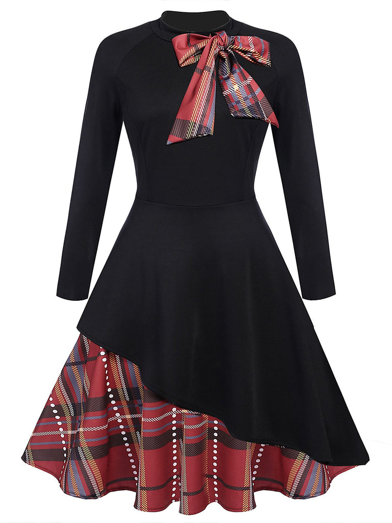 Black 1950s Plaid Patchwork Swing Dress: timeless style reimagined