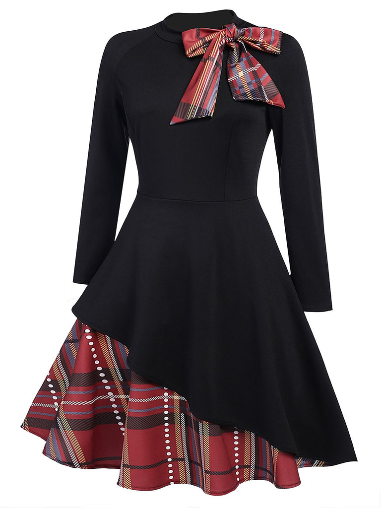 Black 1950s Plaid Patchwork Swing Dress — vintage elegance for the modern woman