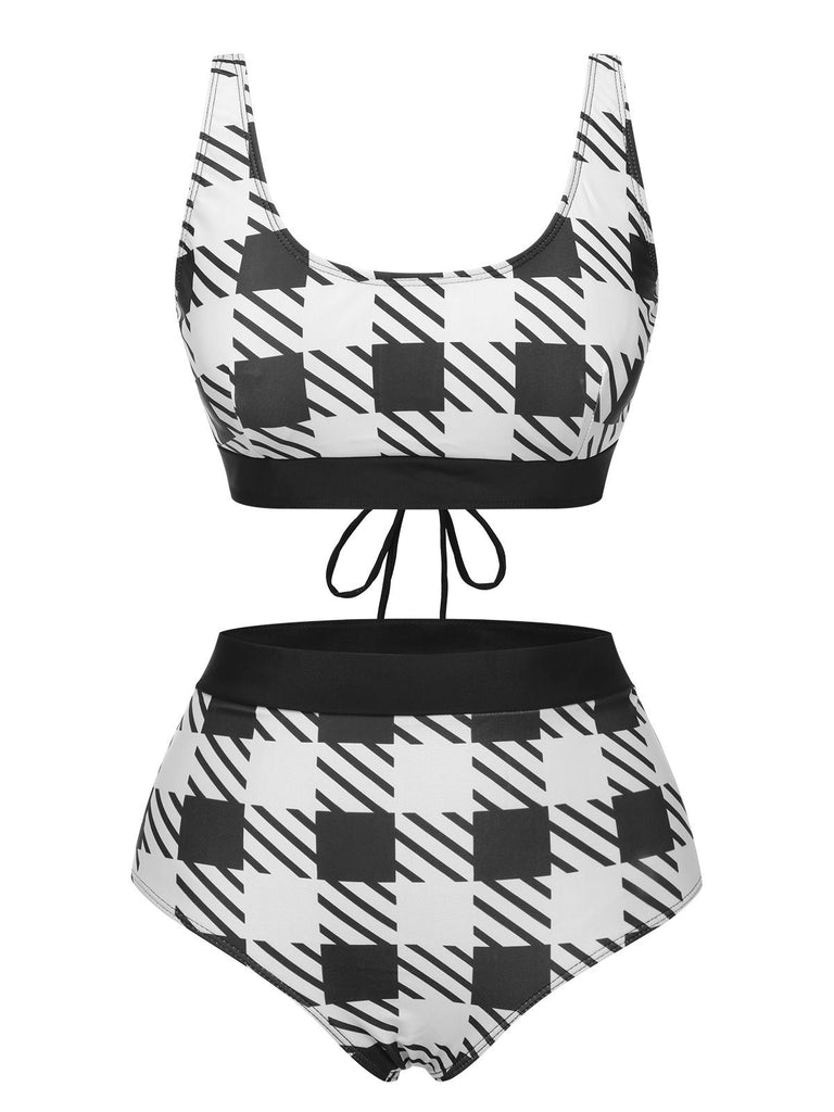 Black 1950s Plaid Wide Strap Swimsuit, vintage swimsuit, pin-up swimwear - perfect for women who love vintage and retro fashion