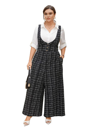 Black 1950s Plaid Wide-Leg Overalls Jumpsuit - vintage jumpsuit, retro fashion, classic black