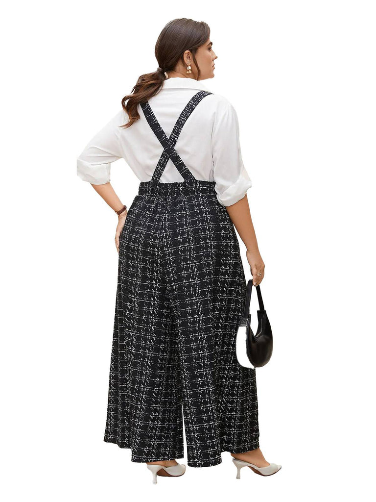 Black 1950s Plaid Wide-Leg Overalls Jumpsuit - vintage jumpsuit, retro fashion, classic black