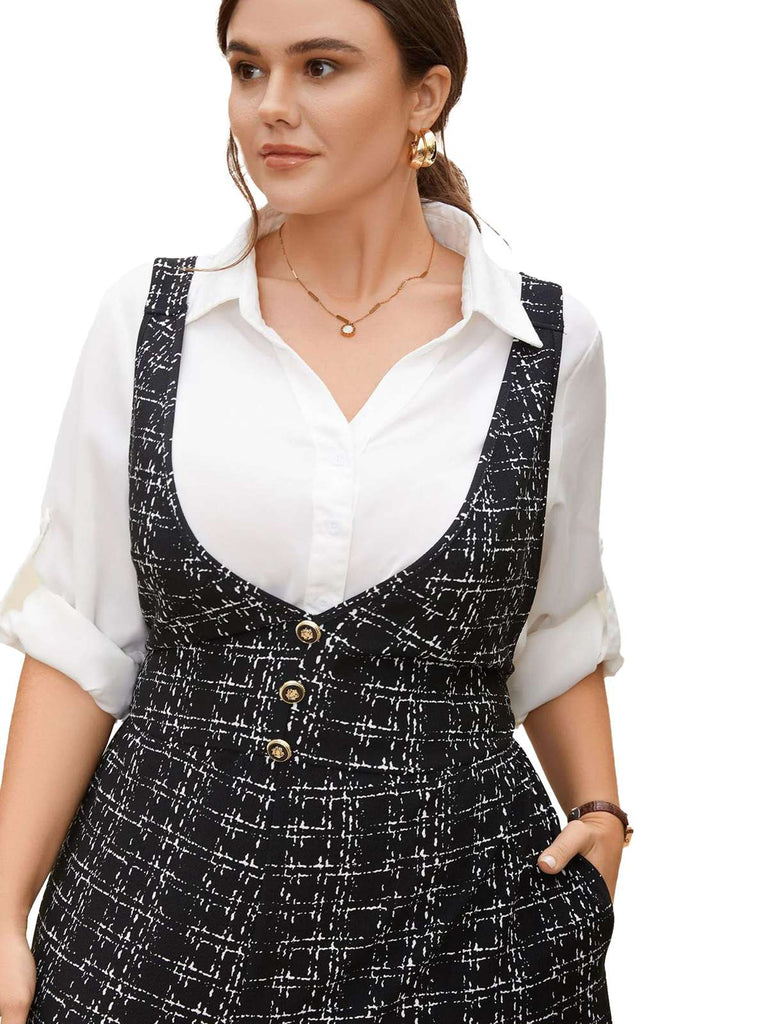 Black 1950s Plaid Wide-Leg Overalls Jumpsuit - vintage jumpsuit, retro fashion, classic black