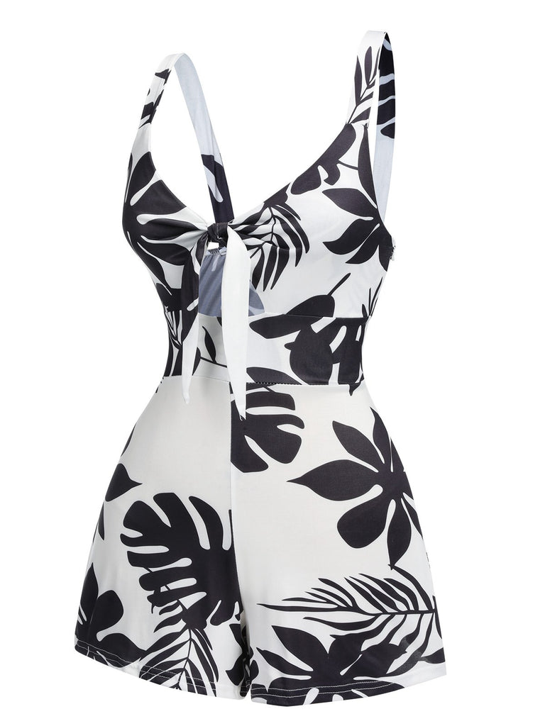 Black 1950s Plants Print Hollow Romper, vintage romper, retro jumpsuit - perfect for women who love vintage and retro fashion