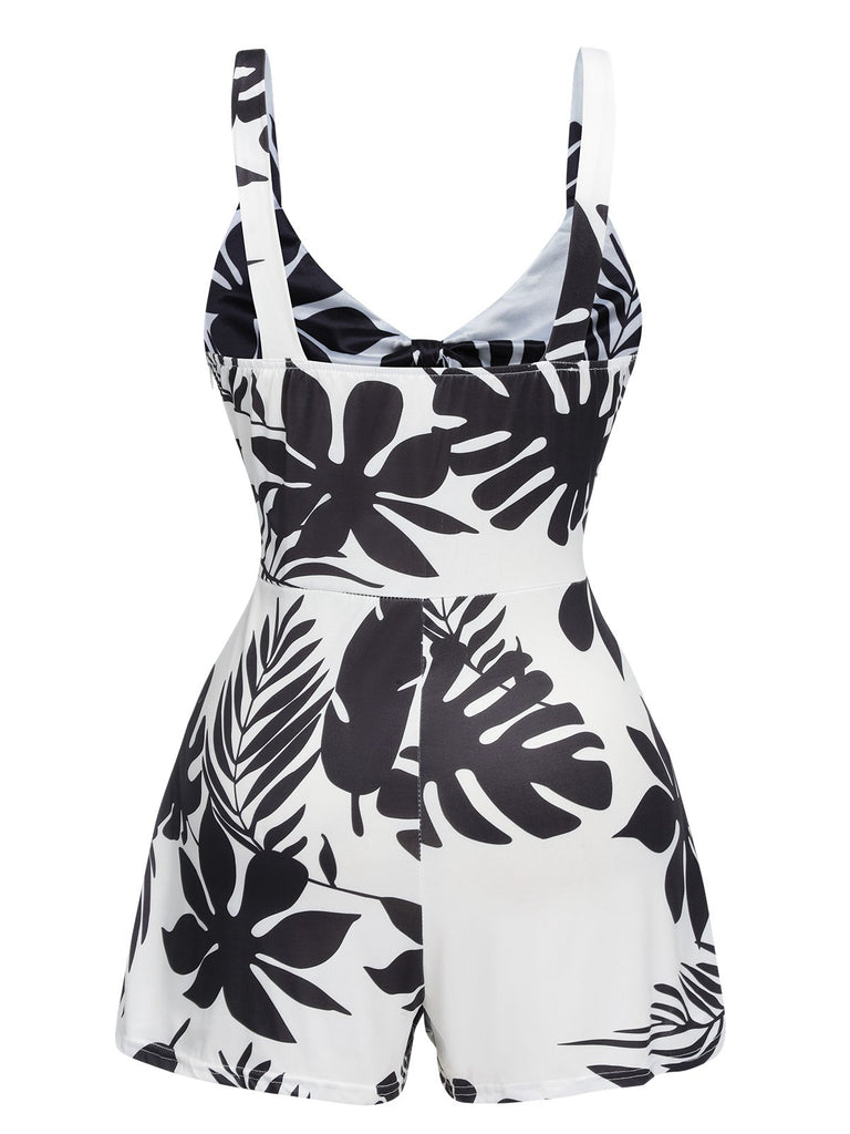 Black 1950s Plants Print Hollow Romper, vintage romper, retro jumpsuit - perfect for women who love vintage and retro fashion