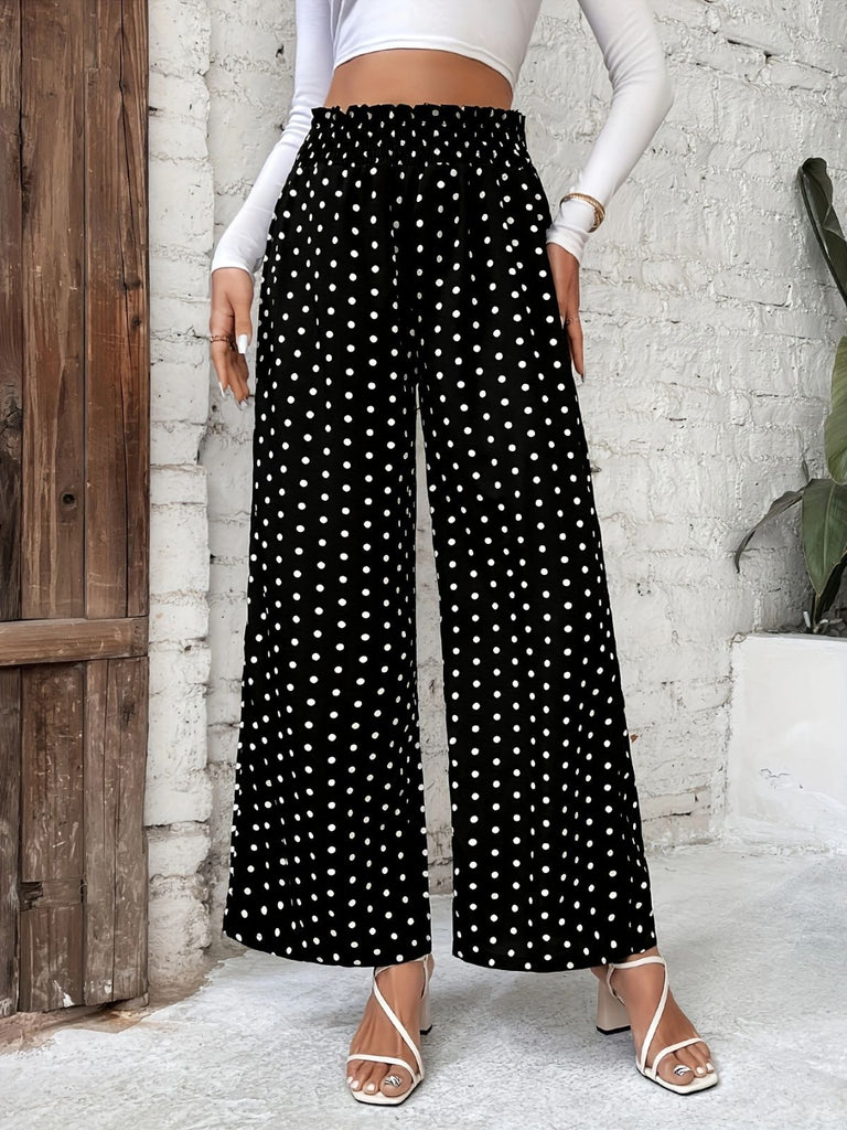 Black 1950s Polka Dot Elastic Waist Pants - vintage fashion, retro style, classic black