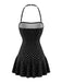 Black 1950s Polka Dot Halter Backless Swim Dress | vintage dress, retro fashion, elegant style - perfect for retro fashion enthusiasts