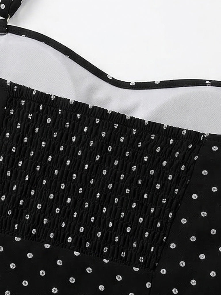 Black 1950s Polka Dot Halter Backless Swim Dress - vintage dress, retro fashion, elegant style for vintage lovers