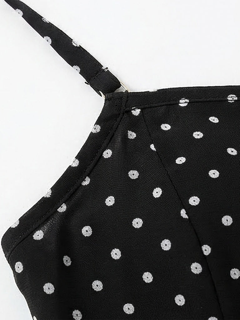 Black 1950s Polka Dot Halter Backless Swim Dress | vintage dress, retro fashion, elegant style - perfect for retro fashion enthusiasts