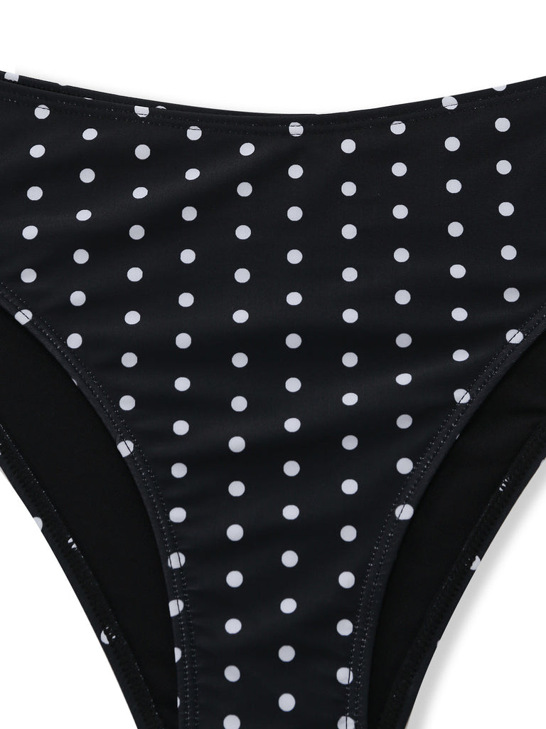Black 1950s Polka Dot Halter Bikini Set & Cover-Up - vintage swimsuit, pin-up swimwear for vintage lovers