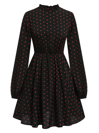 Black 1950s Polka Dot Long Sleeves Dress, vintage dress, retro fashion, rockabilly, pin-up fashion - perfect for women who love vintage and retro fashion