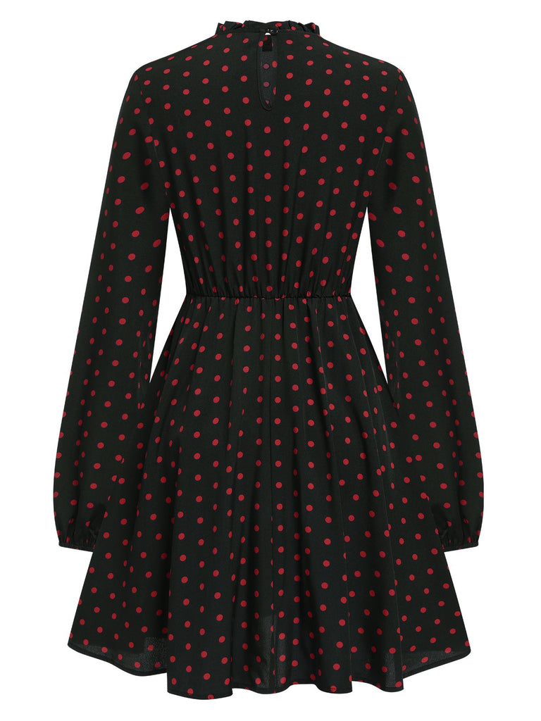 Black 1950s Polka Dot Long Sleeves Dress, vintage dress, retro fashion, rockabilly, pin-up fashion - perfect for women who love vintage and retro fashion