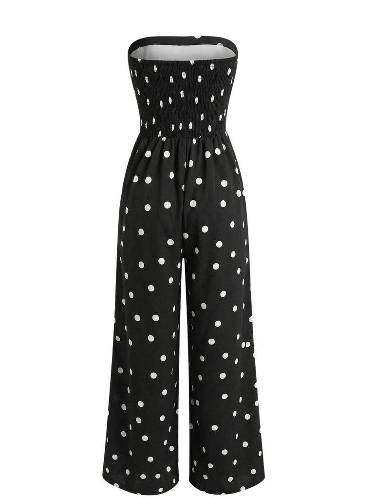 Black 1950s Polka Dot Strapless Wide Leg Jumpsuit - vintage romper, retro jumpsuit for vintage lovers