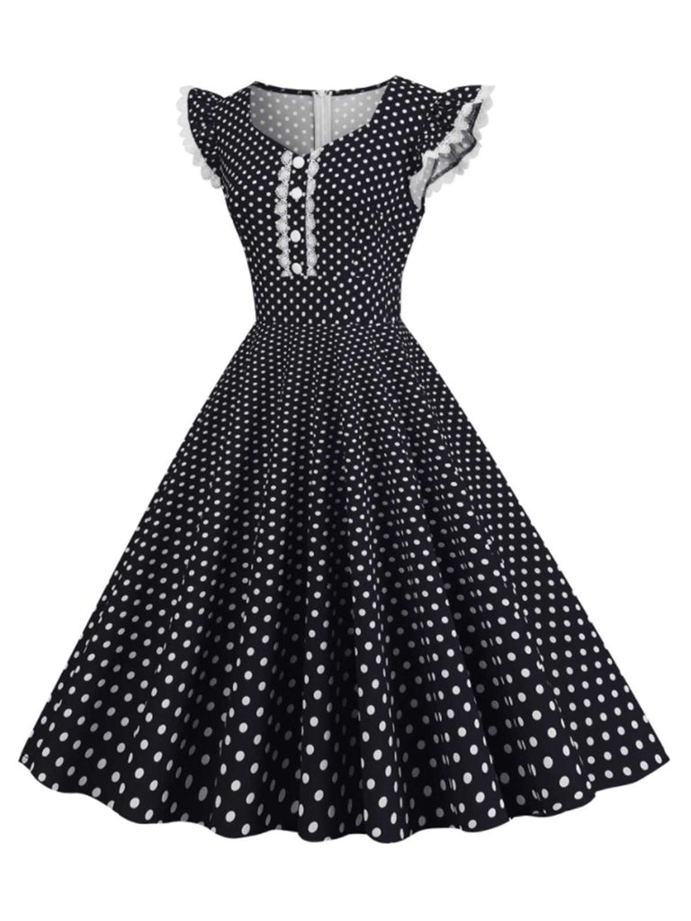 Black 1950s Polka Dots Ruffles Dress: where 1950s romance meets her modern spirit