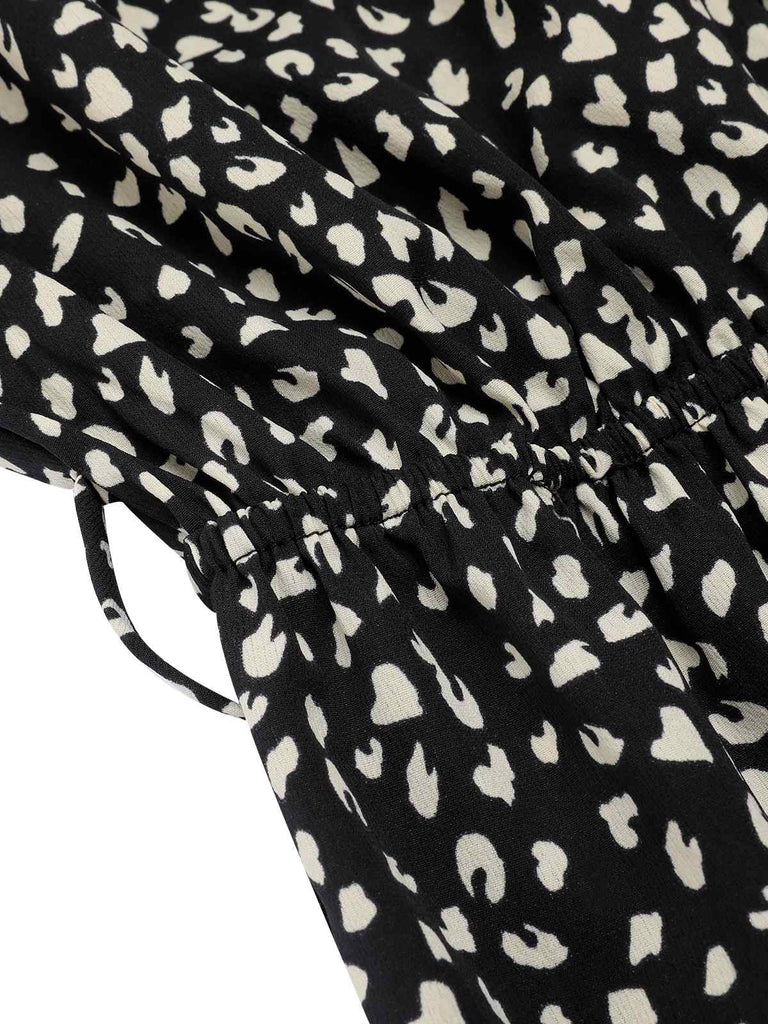 Black 1950s Printed V-Neck Belted Romper: timeless style reimagined