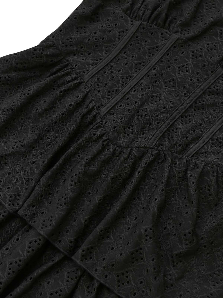 Black 1950s Puff Corset Hollow Knit Dress - vintage dress, retro fashion, rockabilly
