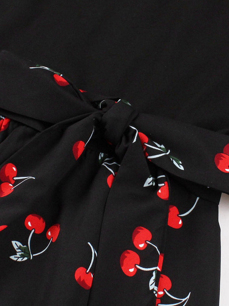 Black 1950s Red Cherry Patchwork Swing Dress: beautiful vintage dress, retro fashion, elegant style with timeless appeal