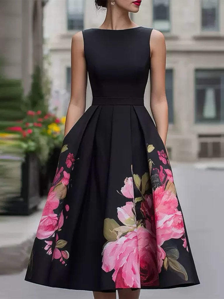 Black 1950s Floral Dress 4