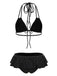 Black 1950s Ruffle Lace-Up Polka Dot Bikini Set | vintage swimwear, retro swimsuit, pin-up style - perfect for retro fashion enthusiasts