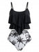 Black 1950s Ruffled Coconut Tree Tankini Set - vintage fashion, retro style, classic elegance for vintage lovers