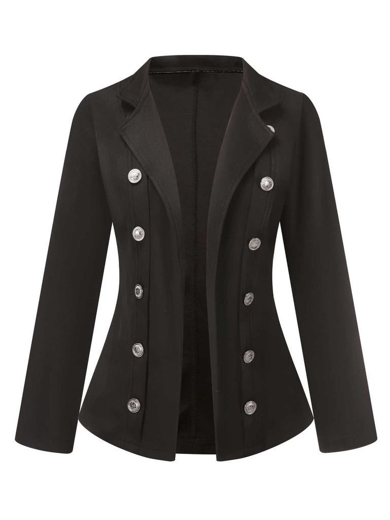 Black 1950s Silver Buttons Solid Coat - vintage fashion, retro style, classic black