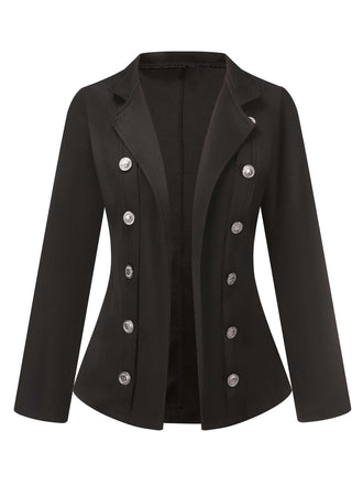Black 1950s Silver Buttons Solid Coat - vintage fashion, retro style, classic black