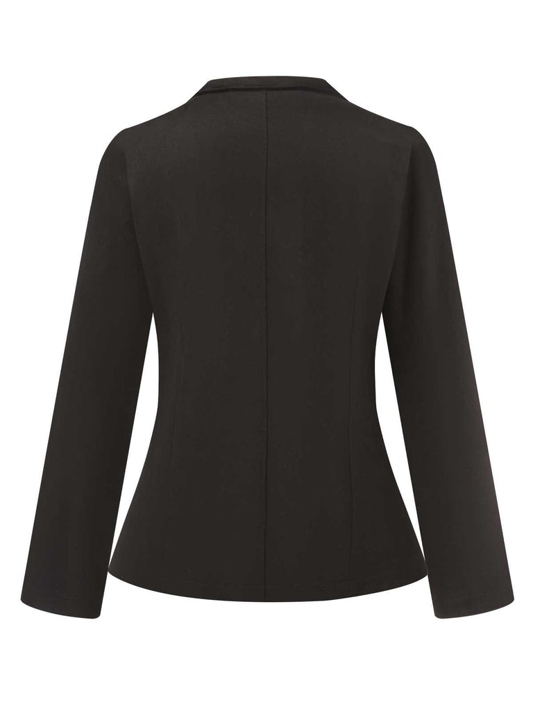 Black 1950s Silver Buttons Solid Coat - vintage fashion, retro style, classic black