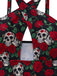 Black 1950s Skeleton Rose Halter Swimsuit: beautiful vintage swimwear, retro swimsuit, pin-up style with timeless appeal