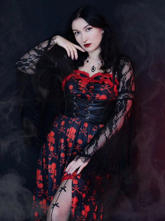 Black 1950s Skull Lace Strap Dress: where 1950s romance meets her modern spirit