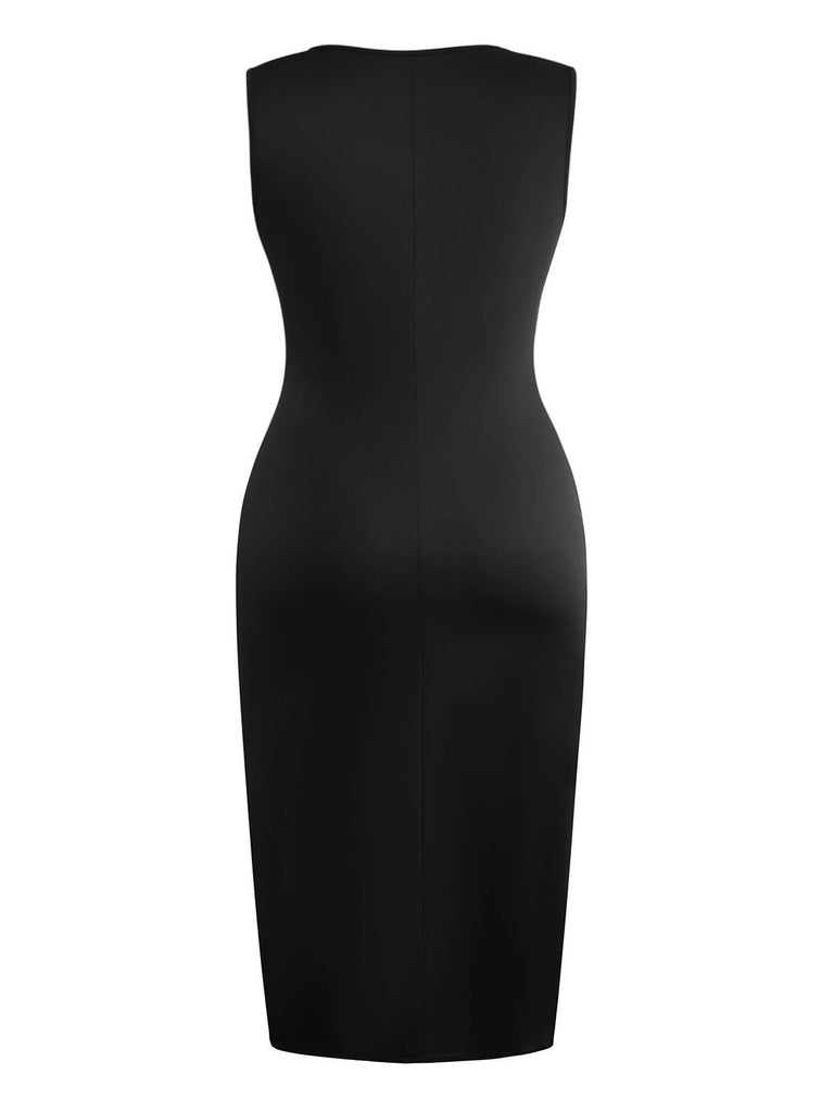 Black 1950s Sleeveless Side-Bow-Slit Maxi Dress - vintage dress, retro fashion, rockabilly