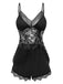 Black 1950s Slip Lace Floral Pajamas - vintage fashion, retro style, classic black