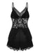 Black 1950s Slip Lace Floral Pajamas - vintage fashion, retro style, classic black