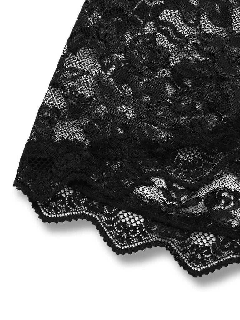 Black 1950s Slip Lace Floral Pajamas - vintage fashion, retro style, classic black