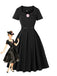 Black 1950s Solid 3D Rose Lapel Swing Dress - vintage dress, retro fashion, rockabilly