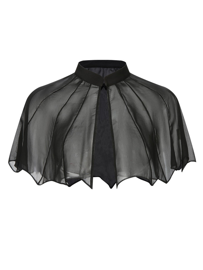 Black 1950s Solid Bat Wing Sheer Cape, vintage fashion, retro style - perfect for women who love vintage and retro fashion