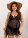 Black 1950s Solid Bohemian Lace Tankini Set - vintage fashion, retro style, classic black