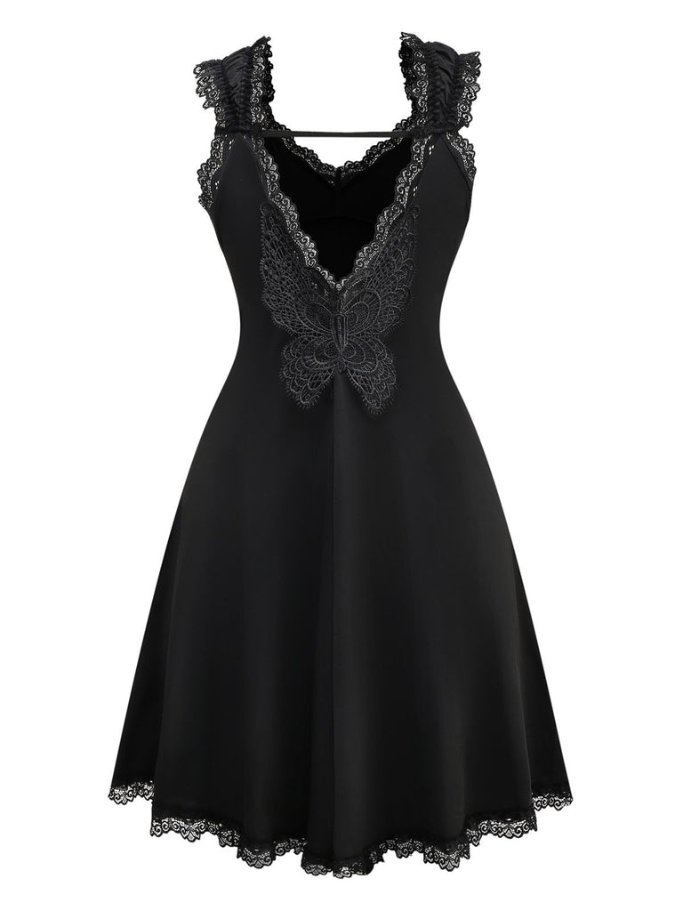 Black 1950s Solid Butterfly Backless Nightdress - vintage dress, retro fashion, rockabilly