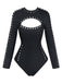 Black 1950s Solid Cutout Long Sleeves Swimsuit - vintage swimsuit, pin-up swimwear for vintage lovers